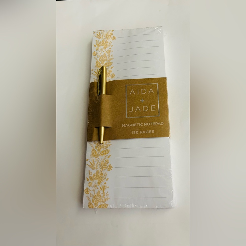 New Floral Magnetic Lined Notepad Artistic Border Gold Colored Pen